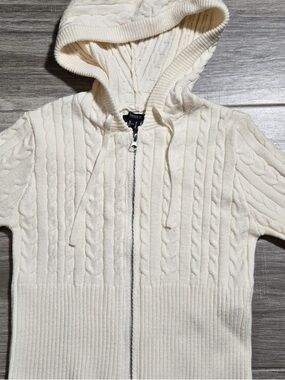 Forever 21 Cream Cable-Knit Hooded Zip Sweater